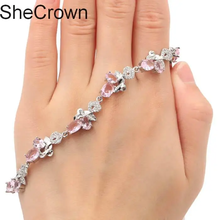 

Fancy Pink Kunzite CZ Woman's Engagement Silver Bracelet 7.0-8.0in 23x11mm
