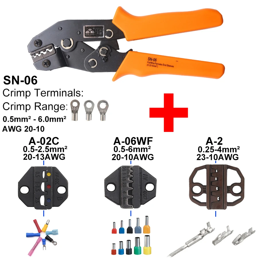 Трубка VE терминалы щипцы и сменные штампы для термоусадочного разъема провода обжимные инструменты трещотка 7 дюймов SN-16WF - Цвет: SN-06-02C-06WF-2