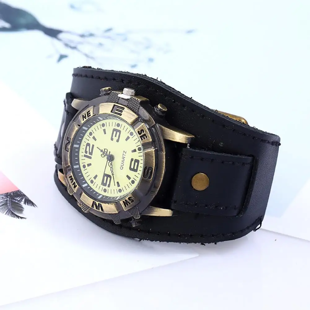Watch Vintage Retro Big Wide Genuine Leather Strap Watch Men Quartz Cuff Wristwatches Bracelet Bangle relogio masculino Clock