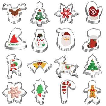 

Christmas Cookie Cutters, 16-Piece Holiday Cookie Cutters Set, Gingerbread Man, Snowman, Snowflake Cookie Cutters and More