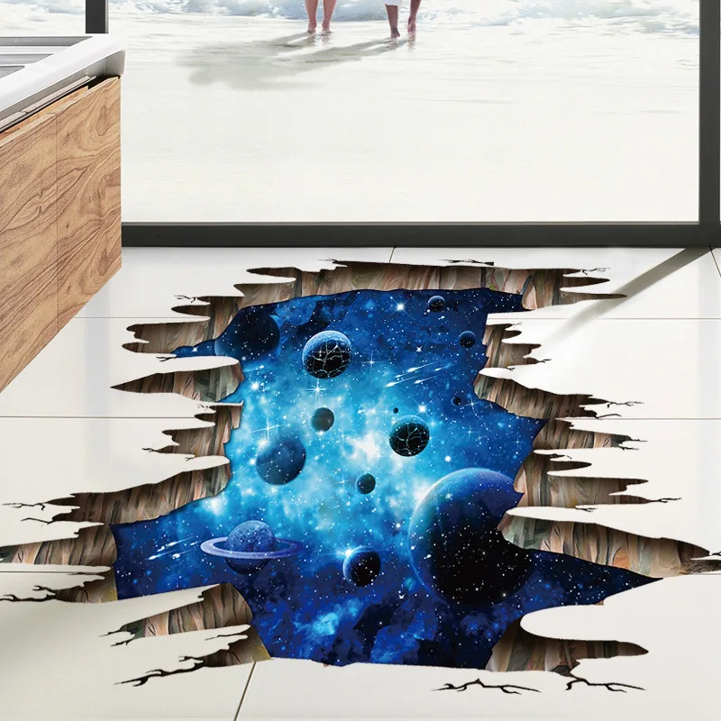 broken wall cosmic space wall stickers home decor living room bedroom floor decals murals Removable decorative pvc material
