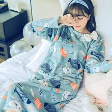 Модная женская зимняя Ночная юбка; домашняя одежда для отдыха с длинными рукавами; теплая фланелевая ночная рубашка для женщин; платье для сна для девочек