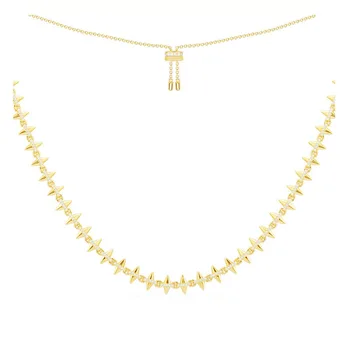 

Baoyocn High Quality 925 Sterling Silver Yellow Gold Color Spike Rivet Necklace Micro Zirconia Women Fashion Puck Rock Jewelry