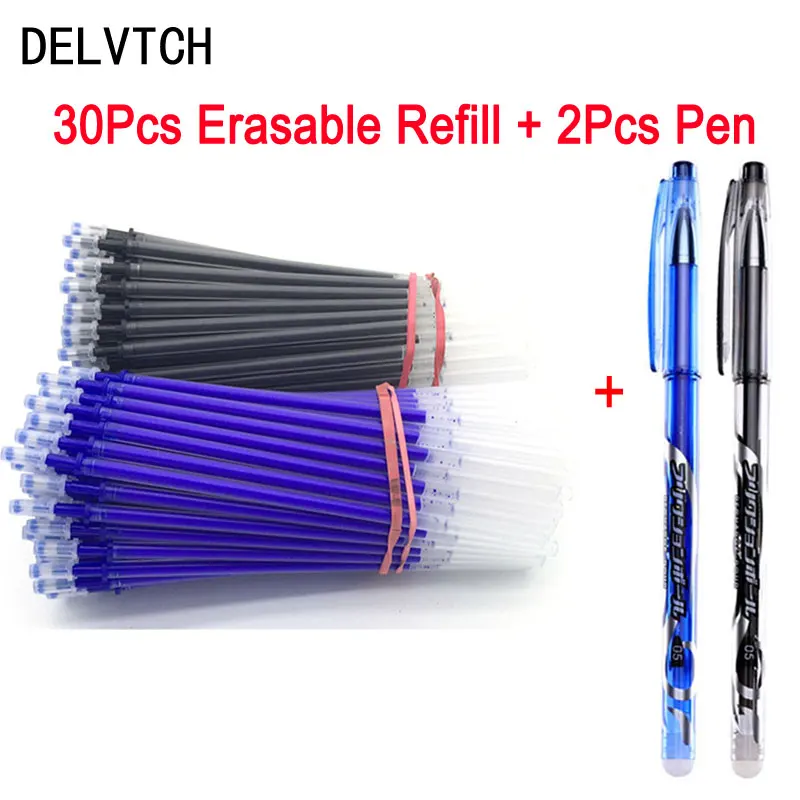 

DELVTCH 32Pcs/Set Office Erasable Refill Rod Magic Erasable Pen Refill 0.5mm Blue Black Gel Pen Refill Stationery Writing Tools