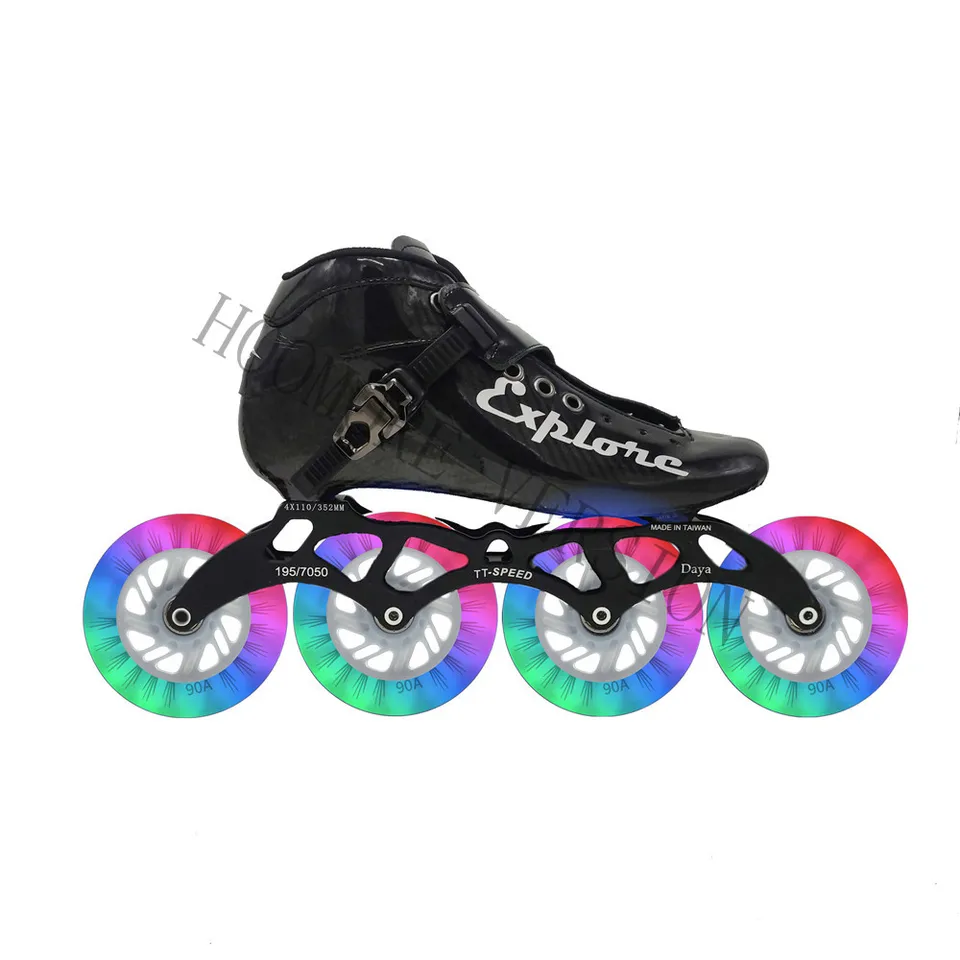Pattini in Linea Professionali EACH per Adulti 110MM Pattini da Velocità per Uomo e Donna PU 3 Ruote Telaio in Alluminio Ruota in Lega EVA