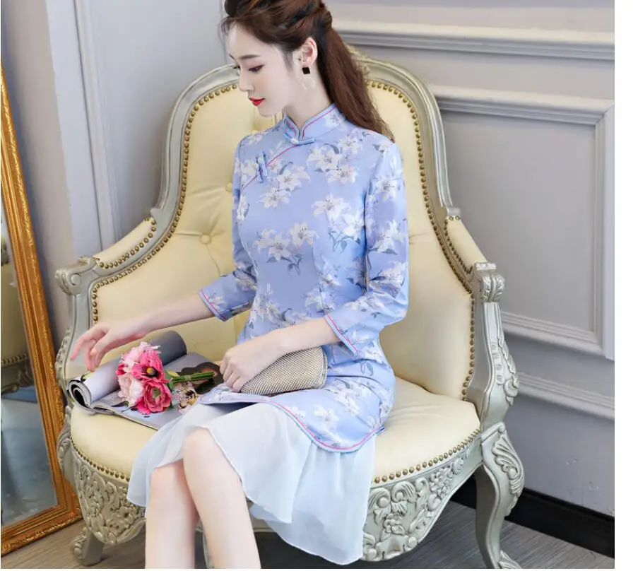 2019 жаккардовое платье aodai qipao с цветочным рисунком вьетнамский аозай Традиционный китайский женский китайский халат с длинными рукавами