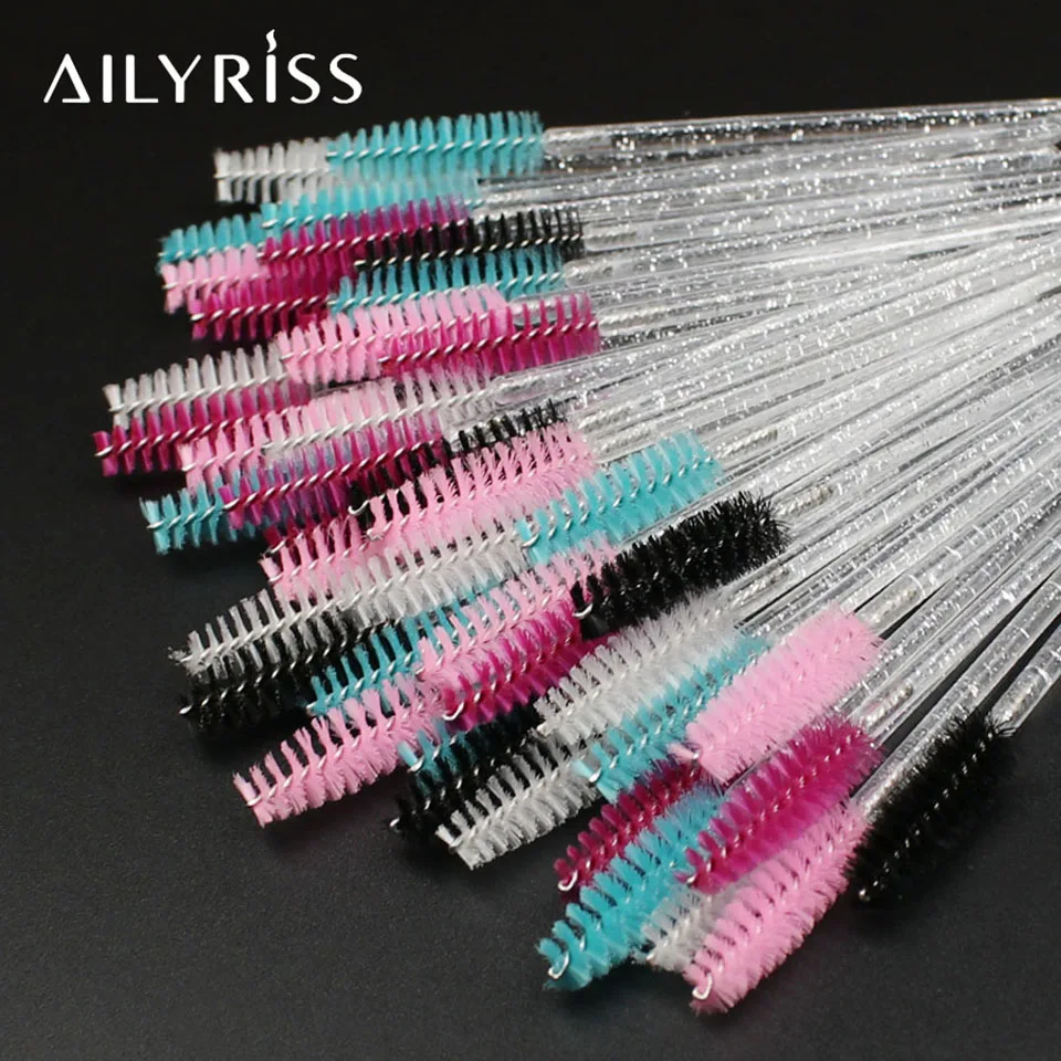 50 stücke Kristall Einweg Wimpern Pinsel Applikator Zauberstäbe Curler Mascara Augenbraue Make-Up Werkzeuge Spooler Kamm Zauberstäbe Spoolies Pinsel – Detail 4