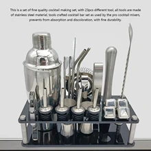 750ml/550ml Stainless Bar Cocktail Shaker Set Barware Set Shaker Set with Storage Rack 23pcs Shaker Mixer Drink Making Tool Kit