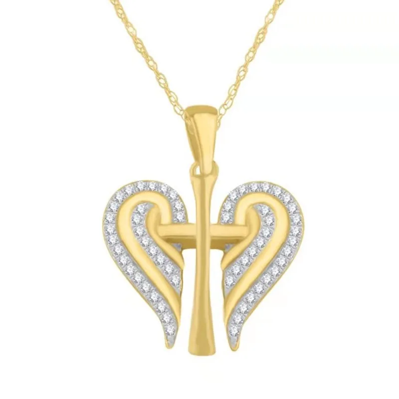 

Milangirl Fashion Jesus Cross Love Heart Angel Wing Rose Gold Pendant Necklace Women Girls Christmas Jewelry