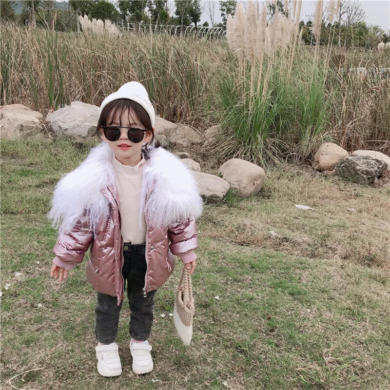 

Girls Duck Down Jacket Lamb Fur Big Collar Parkas Kids Down Coats Bright Color Baby Girl Warm Jackets Winter Children Outerwear