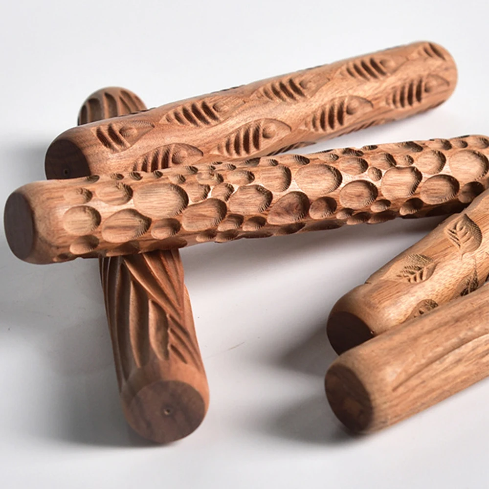 Cookies Wooden 3D Rolling Pins EKKONG Christmas Rolling Pin Pasta Fondant Christmas Tree Embossing Rolling Pin Patterned Rolling Pin Baking Tools for Cakes Pizza