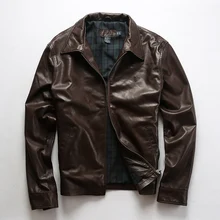 Новинка, мужская повседневная куртка из натуральной кожи, первый слой из овчины, черный/коричневый цвет, Повседневная Деловая кожаная куртка, большие размеры M-4XL