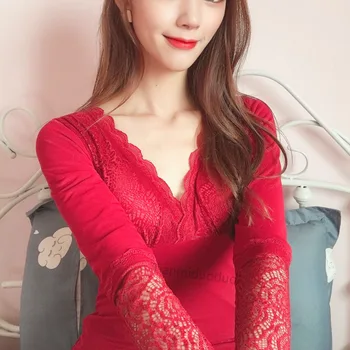 

Warm clothes underwear women plus thick velvet tights inside wearing beauty autumn coat top winter bottomshirt