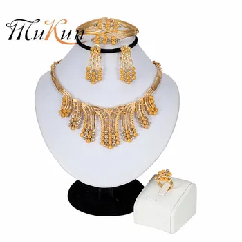 

2019 Dubai Gold-color Bridal Wedding Jewelry Sets for Women Dubai Gold Necklace Ring African Beads Jewelry Set Fashion Jewellery