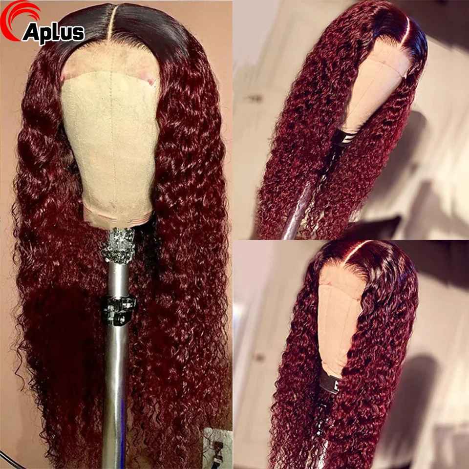 Ombre 99J Burgundy Lace Front Wig Deep Wave Closure 1B 30 Human Hair For Black Women 4x4 | Шиньоны и парики