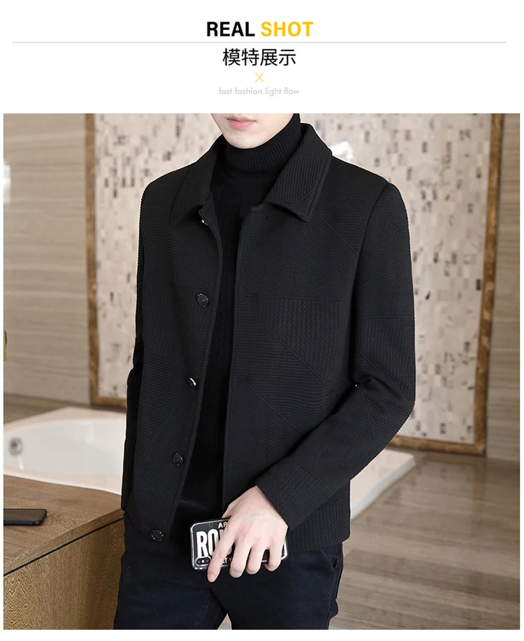 Manteau - caban,Manteau Trench en laine pour homme,veste coupe-vent,col rabattu,d?�contract?� 