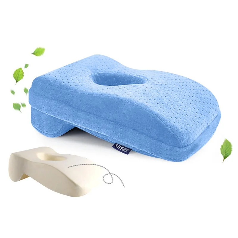 Небесно-голубой L-shape Velvet Fabric Memory Foam with Hollowing Design Breathable Pillow Office Train Table Soft Nap Pillow for Girl - Цвет: Небесно-голубой