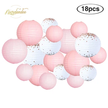 

NICROLANDEE 18pcs/set Pink Rose Gold Paper Lanterns Hanging Wedding Bridal Shower Girls Baby Shower Birthday Party Decorations