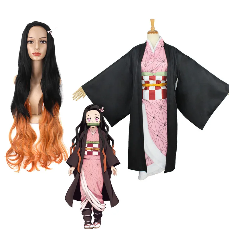 Костюм кимоно Kamado Nezuko для косплея косплей костюм с демоном SlayerKimetsu no Yaiba парик