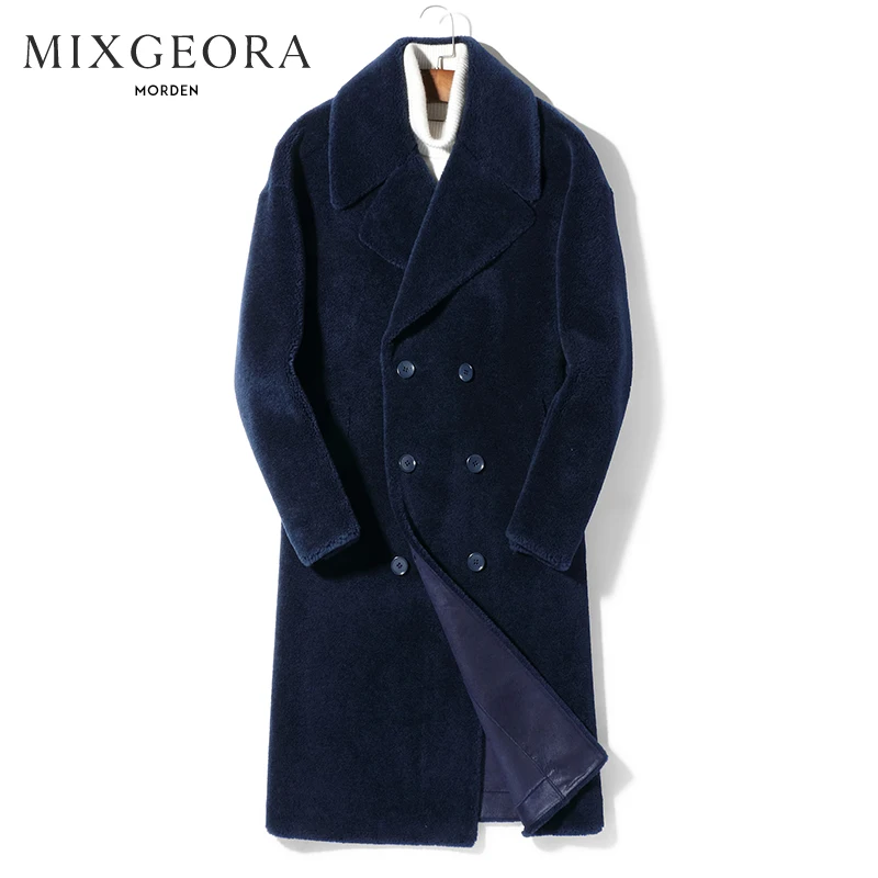 Tcyeek зимнее пальто из натурального меха Мужская одежда овечья шерсть пальто зимняя куртка мужская длинная Роскошная натуральная шерсть куртки A1800092 - Цвет: Navy