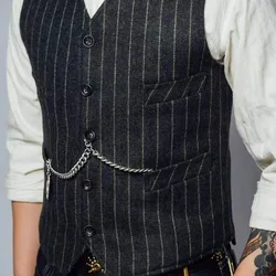 Men's Vests Suit Vest Black Plaid Herringbone Wool Tweed Retro Tooling Waistcoat Plus Size For Grooms Costumes Wedding Dress