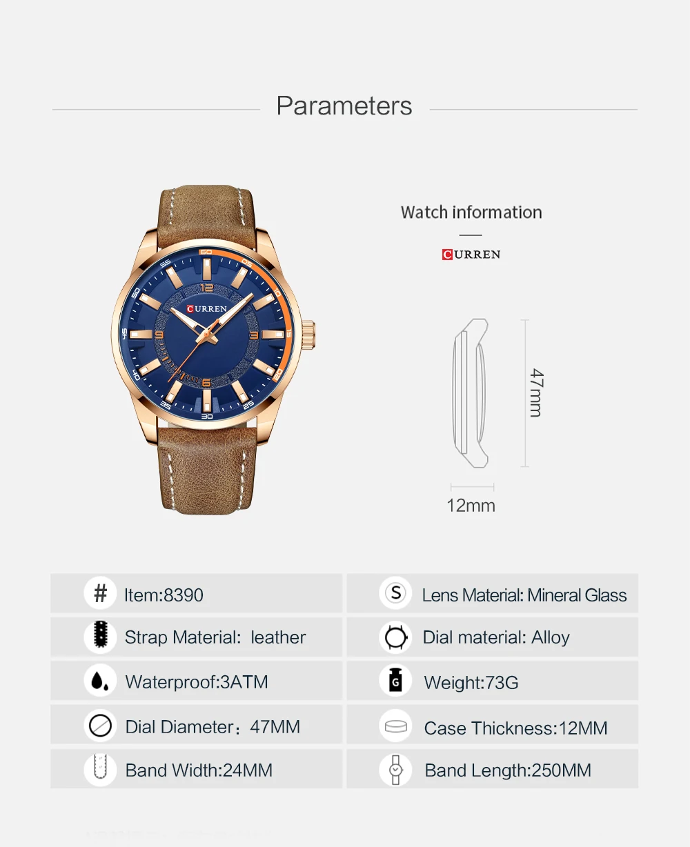 Herren Schwarz Casual Leder Quarz Einfache Kreative Uhr Geeignet für_voghion.com