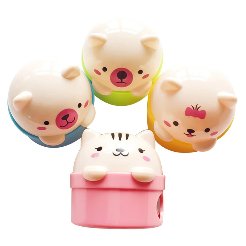 Kawaii Lovely Plastic Bear/cat Two-hole Automatic Pencil Sharpener Creative Stationery Gifts For Kids School Supplies Student