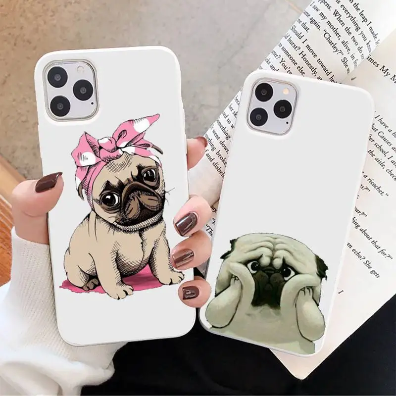

Cute Pug Dog French Bulldog Phone Case Candy Color for iPhone 6 7 8 11 12 s mini pro X XS XR MAX Plus