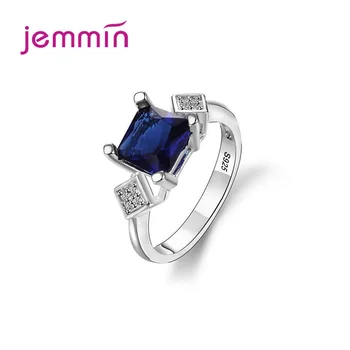 

Top Quality 925 Sterling Silver Ring for Women Girls Wedding Engagement Square Blue Cubic Zirconia Prong Setting Trendy Jewelry