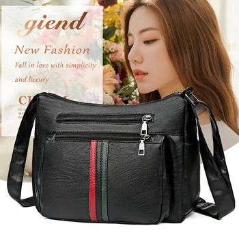 

Fashion Women Leather Shoulder Totes Lady Casual Zipper Messenger Crossbody Bags Simple Shoulder Messenger Bag