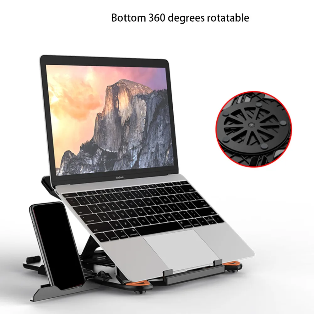 360 Вращающаяся подставка для ноутбука Складная подставка для ноутбука Macbook lenovo держатель для ноутбука охлаждающий кронштейн для компьютера с держателем для телефона