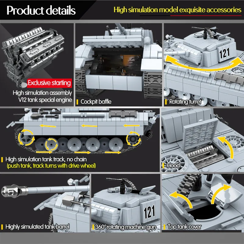 990 шт военный пантера Танк 121 строительные блоки для Technic City WW2 солдат Оружие Армия