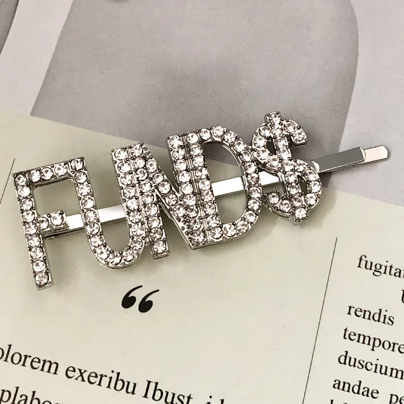 1PC Crystal Word Letter Hair Clips Rhinestone Hairpins Bobby Pins Barrettes Hairgrip Hair Styling Tools Accessories Jewelry Gift - Цвет: FUND(Silver)