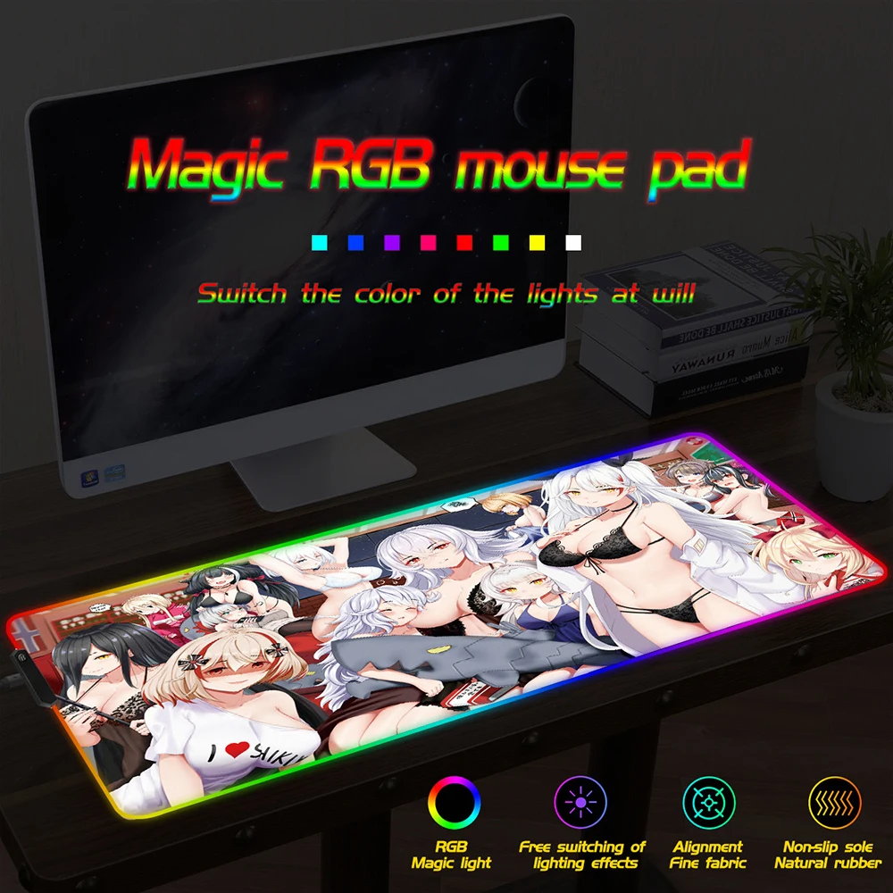 FFFAS Сексуальная аниме-девушка игровой RGB геймер большой коврик для мыши светодиодный Подсветка USB клавиатура красочный настольный коврик для мыши коврик для ПК ноутбука Настольный