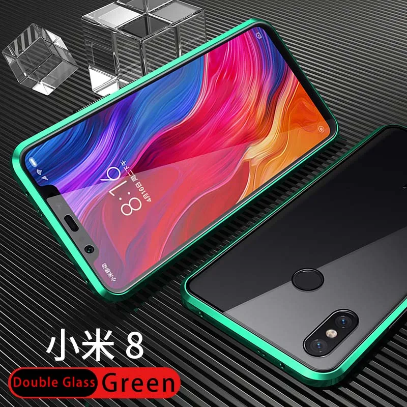 Магнитный металлический флип-чехол для Redmi K20 Pro 360, полное покрытие, стеклянный чехол, чехол для Xiaomi Redmi Note 7 8 Pro 7A 6A 6 Pro, чехол - Цвет: Зеленый