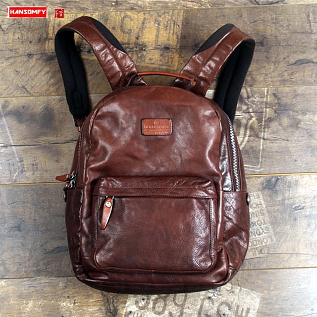 New Genuine Leather Men Backpacks Trend Shoulder Bag Men's Casual Bag Large  Capacity Vegetable Tanned Leather Travel Backpack - Backpacks - AliExpress