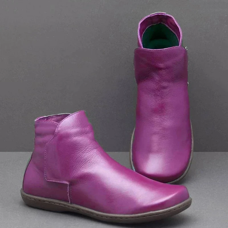 Женские ботильоны из искусственной кожи в винтажном стиле на плоской подошве размера плюс; женская повседневная обувь с перекрестными ремешками; женская обувь на платформе; Botas Mujer - Цвет: purple HFD0871