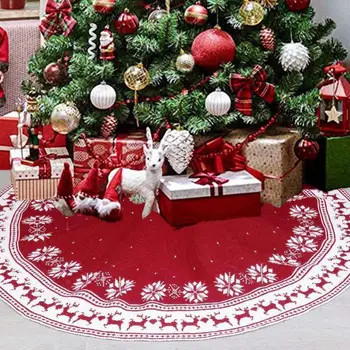 

Christmas Tree Skirt Knitted snowflake Elk Pattern Christmas Tree Skirt Red Tree Skirt for Xmas Party Holiday Home Decorations