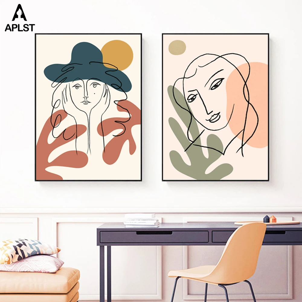Скандинавская Мода абстрактное женское лицо Matisse линия рисунок плакат и принты Красочные Девушки Холст Живопись стены искусство фотографии спальня