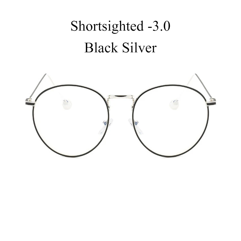 IBOODE близорукость очки для женщин и мужчин круглые близорукие очки женские мужские металлические очки для близоруких перламутровых очков - Цвет оправы: B Silver Myopia 3.0