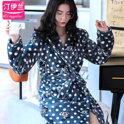 Woman Robe Халат, халат, женские пижамы, зимние теплые махровые халаты до колена, хлопковый Халат, женский халат, осенне-зимний плотный мягкий Халат - Цвет: Woman Robe