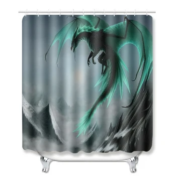 

Flying Dragon Print Shower Curtain Bathroom Carpet Foot Pad Toilet Lid Cover Bathroom Curtain Shower Curtain Toilet Cover Mat N