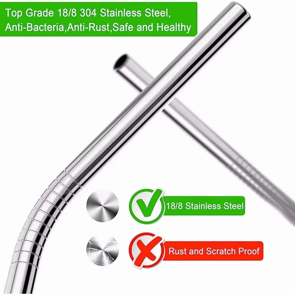Vibrant Reusable Eco-Friendly Stainless Steel Straw Set - 10 Colorful Straws