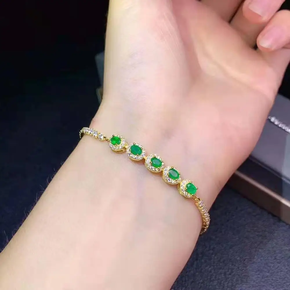 Rose gold High quality natural emerald S925 bracelet fashion classic for women - Цвет камня: Rose gold