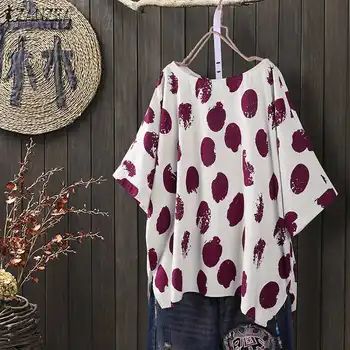 

ZANZEA 2020 Fashion Polka Dot Print Shirt Women Tops and Blouse Casual Loose Half Sleeve Summer Lady Tunic Blusas Plus Size 5XL