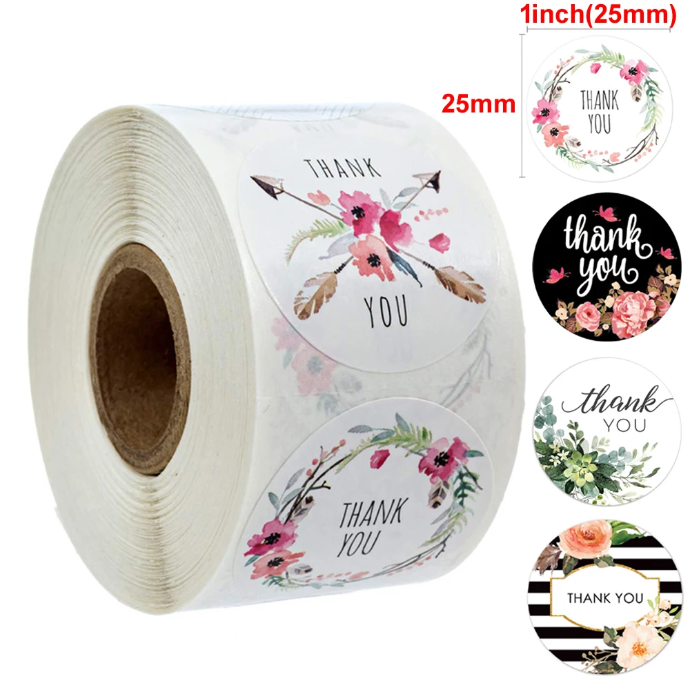 

500Pcs/roll Floral Thank You Sticker for seal label scrapbooking christmas/wedding sticker decoration sticker Stationery Sticker