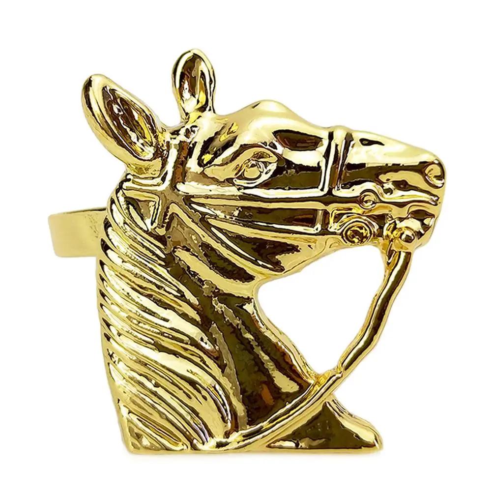 Gold Кольцо для салфеток в форме головы лошади, Золотое кольцо для салфеток из сплава, Западный пример отеля, ткань с пряжкой для стола, Свадебные вечерние украшения, сделай сам - Цвет: Gold