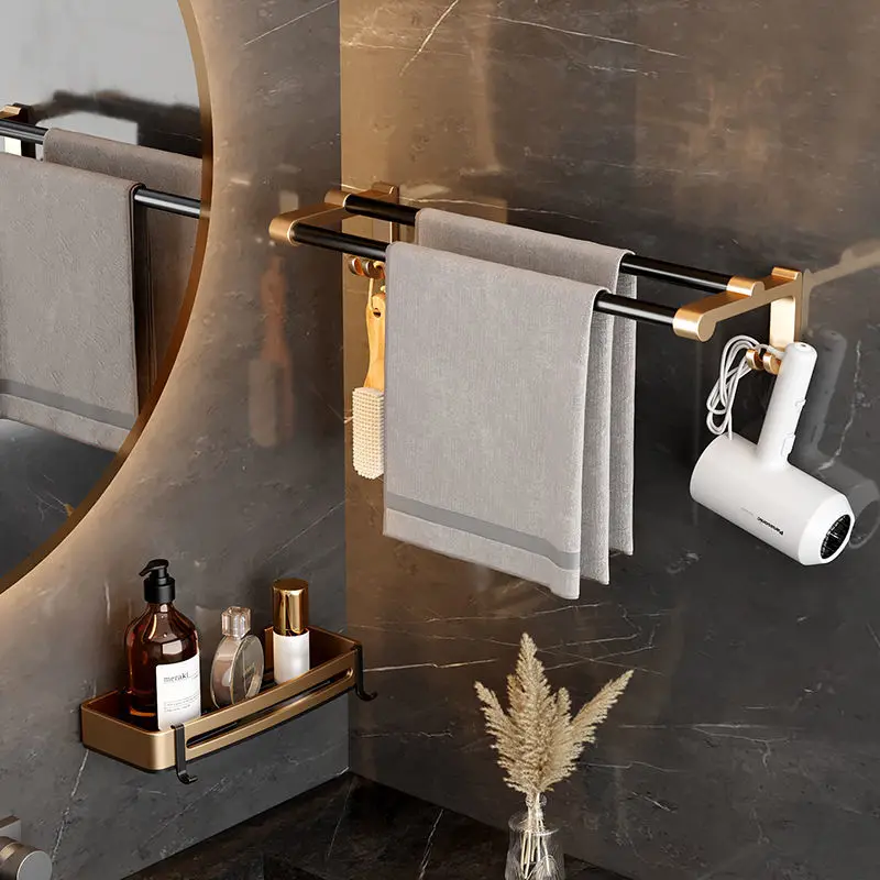 Badezimmer-Handtuchhalter Im Europäischen Stil, Free Punch, Doppelregal, Wc-Licht, Luxus-Regal, Aufbewahrungshardware