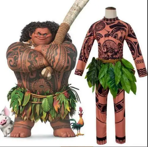 Conjunto de fantasia e roupa de cosplay moana maui, 3 peças, conjunto com  camiseta e calça, para combinar com a família, dia das bruxas, meninos