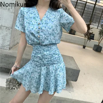 

Nomikuma 2020 Summer Korean Floral Printed 2 Piece Set Women V Neck Blouse High Waist Mini Skirts Two Pieces Outfits Lady 3a985